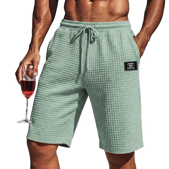 LWavelet Men's Waffle Knit Casual Shorts Drawstring Elastic Waist Label Patch Lounge Shorts Mint Green 3XL
