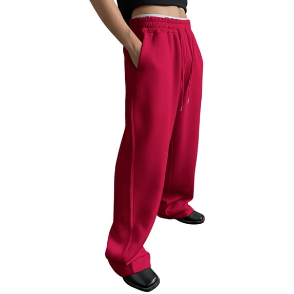 LWavelet Men's Wide Leg Joggers - Drawstring Waist Soft Fabric Loose Fit Casual Daily Pants Red XL