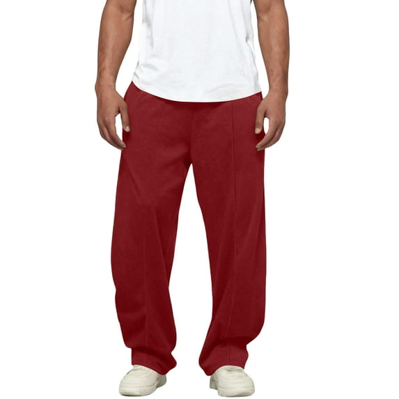 LWavelet Men's Wide Leg Joggers - Structured Fabric Drawstring Waist Comfortable Casual Daily Pants Wine M