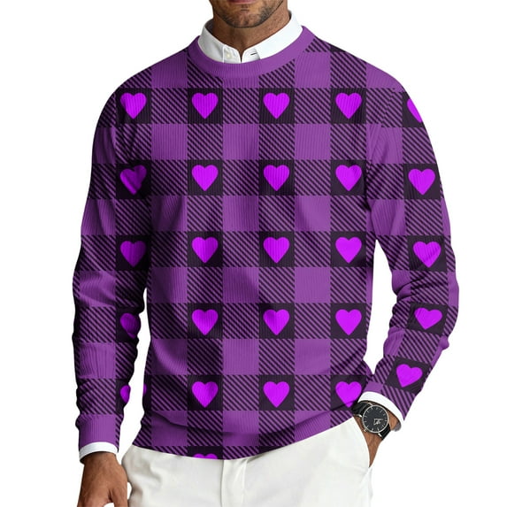 LWavelet Men's "XOXO" & Lip Print Sweater - Playful Design, Perfect for Valentine's Day Celebrations & Casual Hangouts Hot Pink M