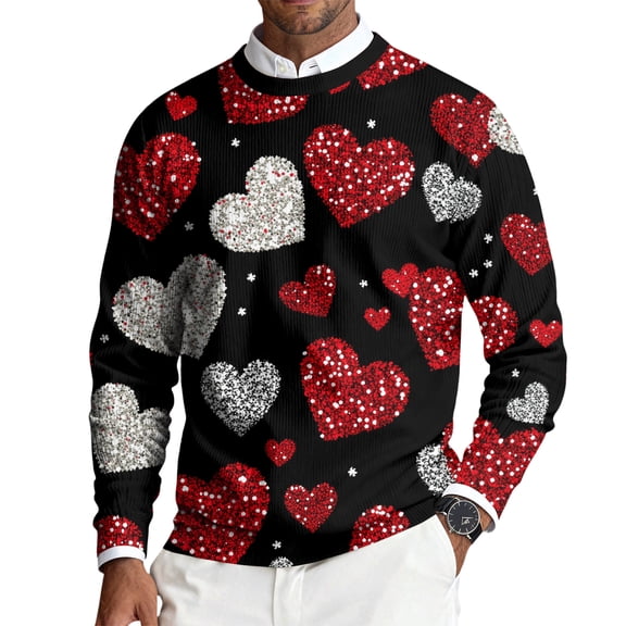 LWavelet Men's "XOXO" & Lip Print Sweater - Playful Design, Perfect for Valentine's Day Celebrations & Casual Hangouts Light pink S