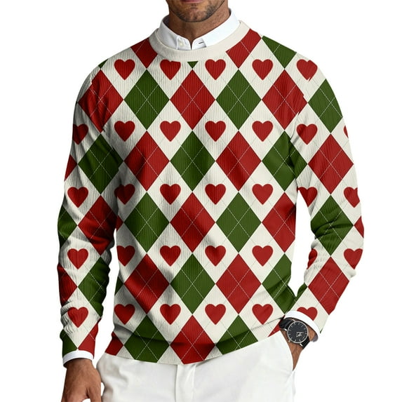 LWavelet Men's "XOXO" & Lip Print Sweater - Playful Design, Perfect for Valentine's Day Celebrations & Casual Hangouts Red L