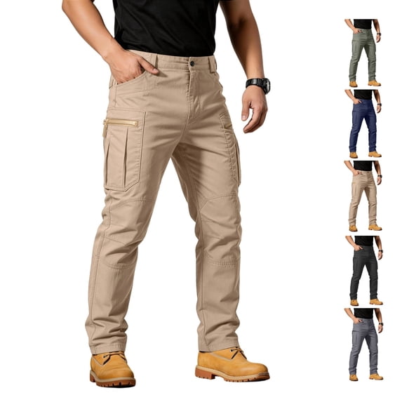 LWavelet Mens Cargo Pants Slim Fit Straight Leg Simple Solid Color Trousers Work Pants Casual Comfy Stretch Hiking Pant with Multi Pockets