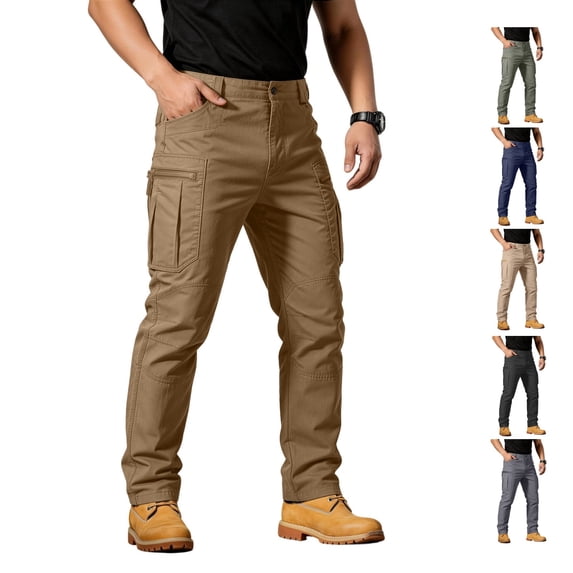 LWavelet Mens Cargo Pants Slim Fit Straight Leg Simple Solid Color Trousers Work Pants Casual Comfy Stretch Hiking Pant with Multi Pockets