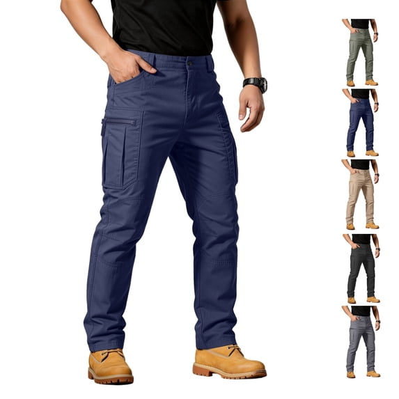 LWavelet Mens Cargo Pants Slim Fit Straight Leg Simple Solid Color Trousers Work Pants Casual Comfy Stretch Hiking Pant with Multi Pockets