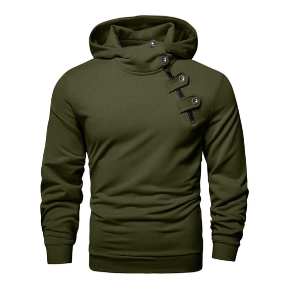 LWavelet Mens Casual Hooded Pullover Sweatshirt with Unique Button Design Long Sleeve Comfortable Fashionable Top for Everyday Wear
