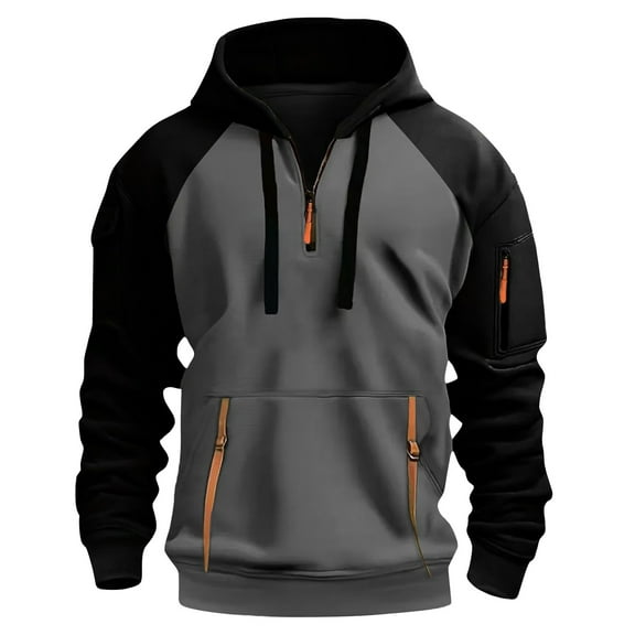 LWavelet Mens Casual Long Sleeve Pullover Hoodie with Zipper Pockets and Adjustable Drawstring Hood for Outdoor Activities