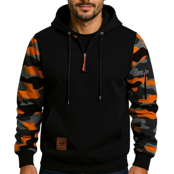 LWavelet Mens Casual Pullover Hooded Sweatshirt with Camouflage Pattern Long Sleeve Adjustable Drawstring Hood and Front Pocket for Outdoor and Everyday Wear