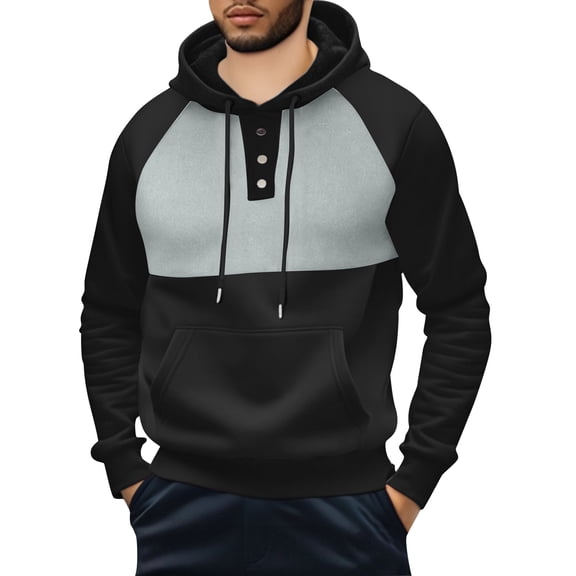 LWavelet Mens Fashion Hooded Sweatshirt Pullover Casual Long Sleeve Button Design Drawstring Hoodie with Kangaroo Pocket for Everyday Wear