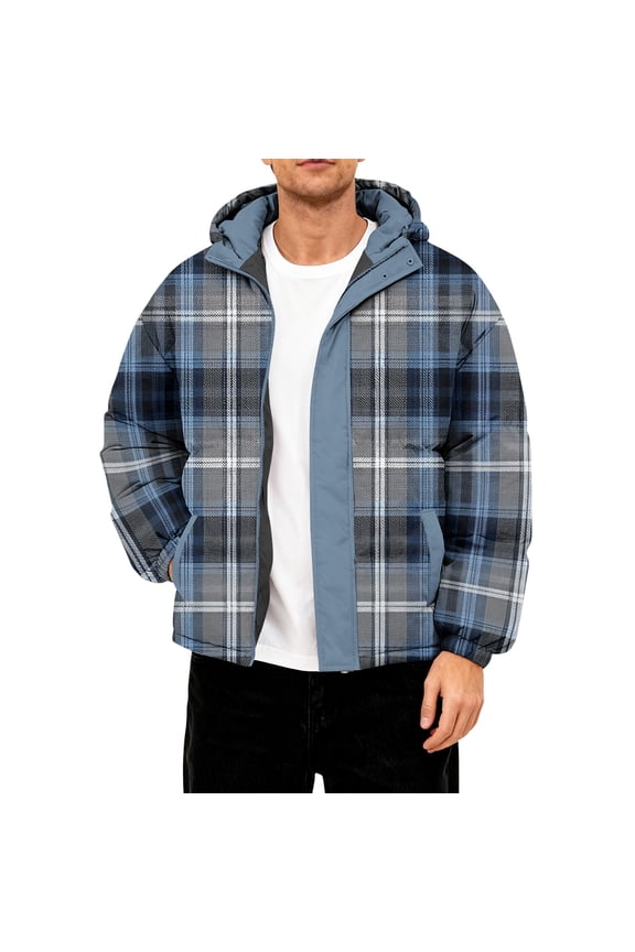 Mens Flannel Plaid Lined Hoodies Zip Up Heavyweight Sweatshirt Winter Warm Thick Coat for men Dark Blue XL