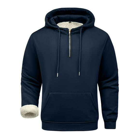 LWavelet Mens Fleece Lined Pullover Hoodie with Half Zip Drawstring Hood and Kangaroo Pocket Warm Winter Sweatshirt