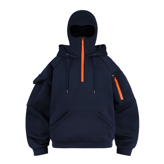 LWavelet Mens Full Face Zip Up Hoodie Sweatshirt with Adjustable Drawstring Hood Long Sleeve Pullover with Utility Pockets for Outdoor Sports