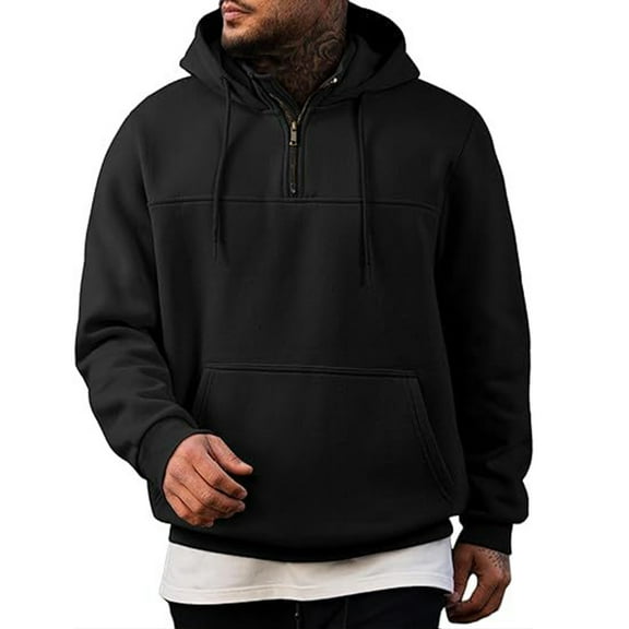 LWavelet Mens Half Zip Pullover Hoodie Long Sleeve Casual Hooded Sweatshirt with Kangaroo Pocket Adjustable Drawstring