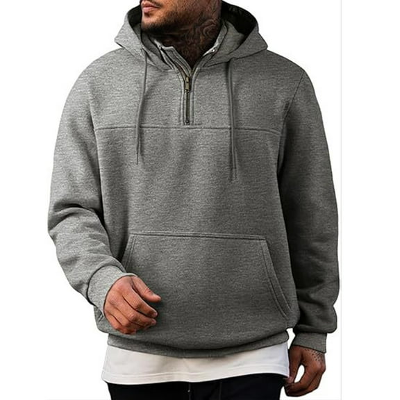 LWavelet Mens Half Zip Pullover Hoodie Long Sleeve Casual Hooded Sweatshirt with Kangaroo Pocket Adjustable Drawstring