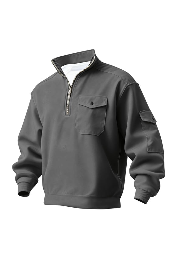Mens Half Zip Pullover Sweatshirt with Chest Pocket and Sleeve Pocket Casual Comfortable Top for Everyday Wear
