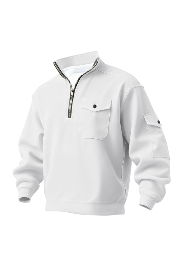 Mens Half Zip Pullover Sweatshirt with Chest Pocket and Sleeve Pocket Casual Comfortable Top for Everyday Wear