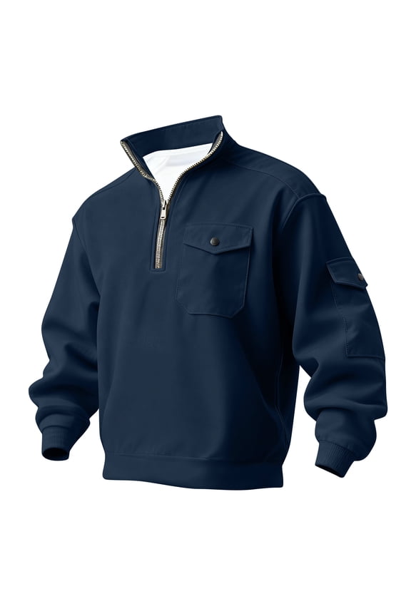 Mens Half Zip Pullover Sweatshirt with Chest Pocket and Sleeve Pocket Casual Comfortable Top for Everyday Wear