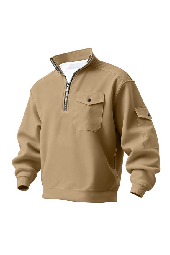 Mens Half Zip Pullover Sweatshirt with Chest Pocket and Sleeve Pocket Casual Comfortable Top for Everyday Wear