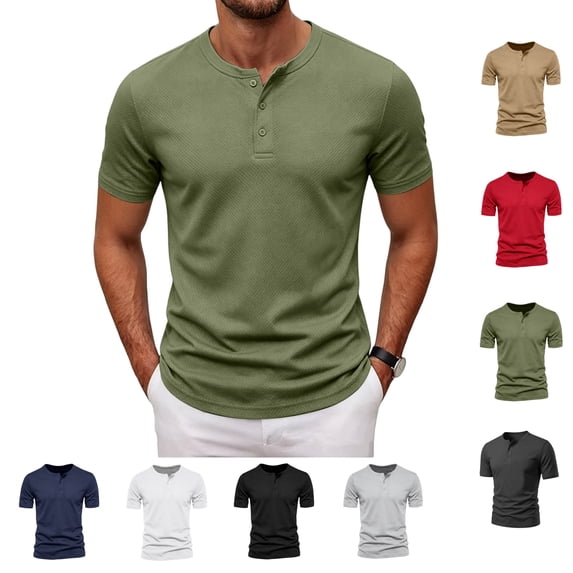 LWavelet Mens Henley Shirts Short Sleeve Moisture Wicking Lightweight T-Shirts Summer Casual 3 Button Basic Tee Shirt