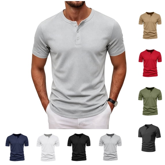 LWavelet Mens Henley Shirts Short Sleeve Moisture Wicking Lightweight T-Shirts Summer Casual 3 Button Basic Tee Shirt