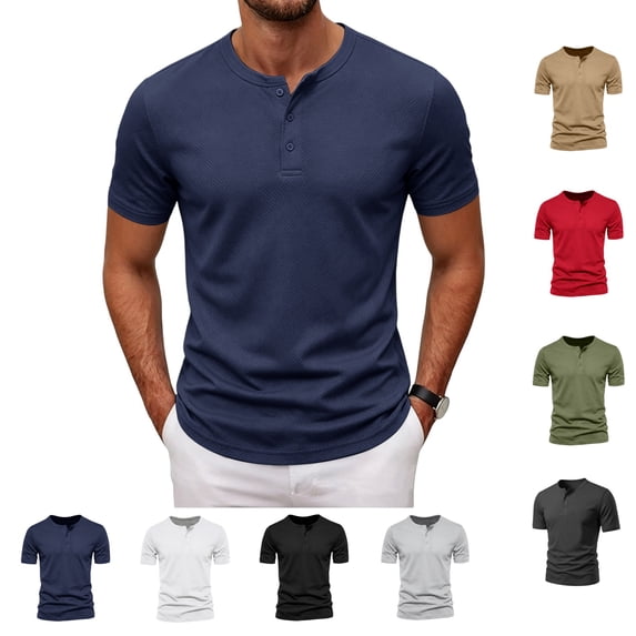 LWavelet Mens Henley Shirts Short Sleeve Moisture Wicking Lightweight T-Shirts Summer Casual 3 Button Basic Tee Shirt