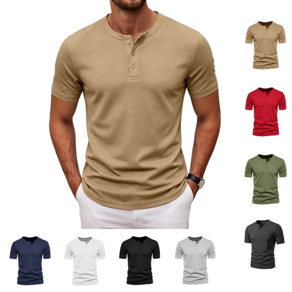LWavelet Mens Henley Shirts Short Sleeve Moisture Wicking Lightweight T-Shirts Summer Casual 3 Button Basic Tee Shirt