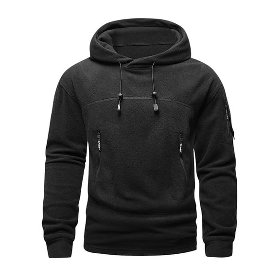 LWavelet Mens Hooded Pullover Sweatshirt Casual Fleece Hoodie Long Sleeve Drawstring Top with Zipper Pockets for Everyday Wear