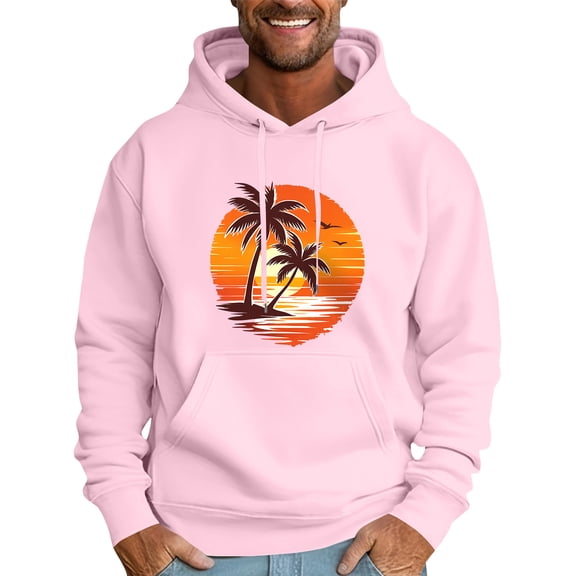 LWavelet Mens Hooded Sweatshirt Pullover Casual Long Sleeve Hoodie with Tropical Sunset Palm Tree Beach Graphic Print
