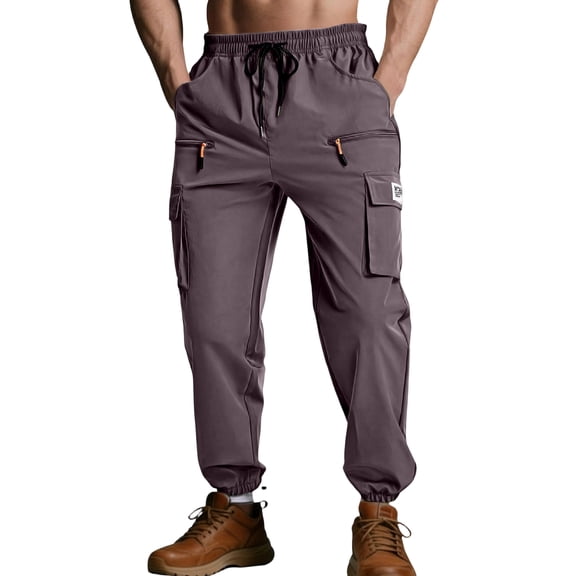 LWavelet Mens Lightweight Cargo Pants Elastic Waist Multi Pocket Outdoor Pants Purple Pink XL
