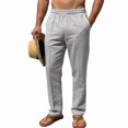 thumbnail image 1 of LWavelet Mens Linen Straight Leg Pants Elastic Waist Drawstring Summer Pants Gray M, 1 of 6