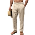 thumbnail image 1 of LWavelet Mens Linen Straight Leg Pants Elastic Waist Drawstring Summer Pants Khaki M, 1 of 6