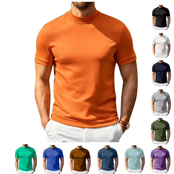 LWavelet Mens Mock Turtleneck Shirts Short Sleeve Casual Basic T-Shirts Slim Fit Soft Lightweight Pullover Sweaters