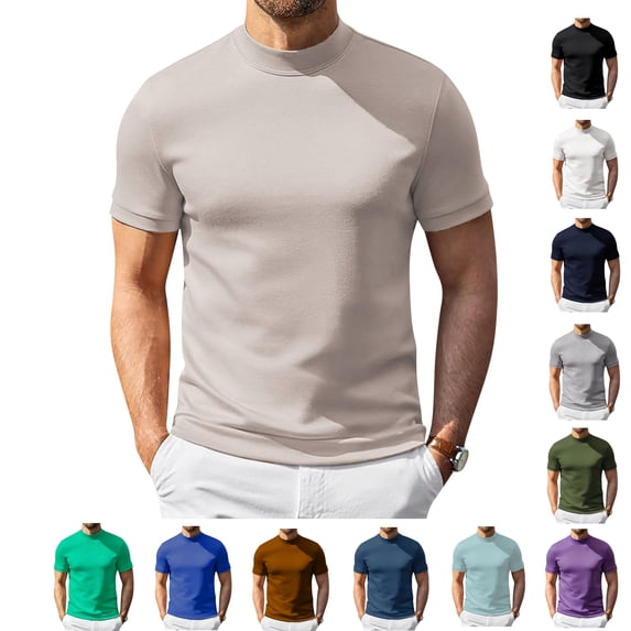 LWavelet Mens Mock Turtleneck Shirts Short Sleeve Casual Basic T-Shirts Slim Fit Soft Lightweight Pullover Sweaters