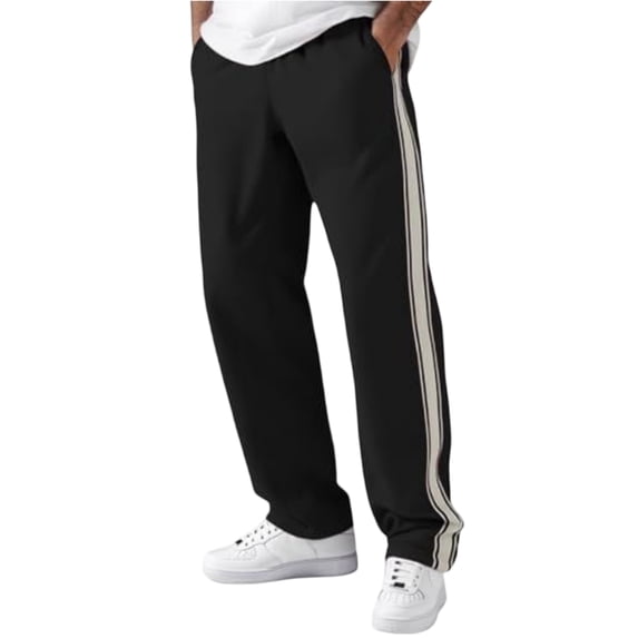 LWavelet Mens Side Stripe Track Pants Elastic Waist Straight Leg Casual Pants Black S