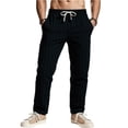 thumbnail image 1 of LWavelet Mens Striped Linen Pants Elastic Waist Drawstring Summer Casual Pants Black L, 1 of 8