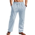 thumbnail image 1 of LWavelet Mens Striped Linen Pants Elastic Waist Drawstring Summer Casual Pants Light Blue 2XL, 1 of 8