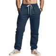 thumbnail image 1 of LWavelet Mens Striped Linen Pants Elastic Waist Drawstring Summer Casual Pants Navy XL, 1 of 8