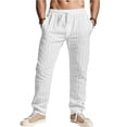 thumbnail image 1 of LWavelet Mens Striped Linen Pants Elastic Waist Drawstring Summer Casual Pants White XL, 1 of 8