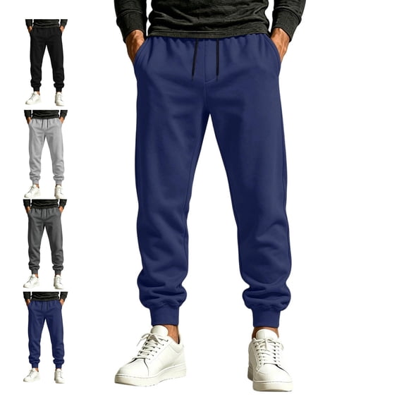 LWavelet Mens Sweatpants with Pockets Drawstring Elastic Waist Solid Color Jogger Pants Slim Fit Casual Long Pants Trousers