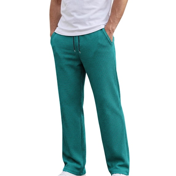 LWavelet Mens Waffle Knit Lounge Pants Elastic Waist Drawstring Casual Pants Sky Blue 3XL