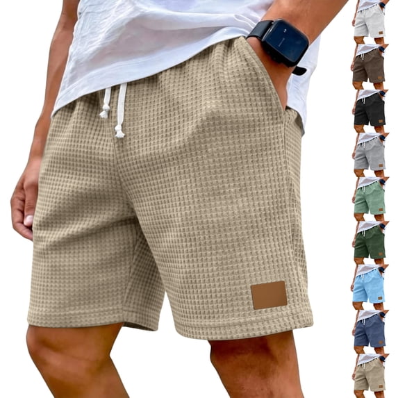 LWavelet Mens Waffle Shorts Casual Summer Elastic Waist Drawstring Lightweight Solid Beach Vacation Shorts with Pockets,Light Green 3XL