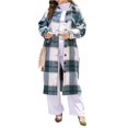 thumbnail image 1 of LWavelet Oversized Plaid Longline Shirt Jacket Women Stylish Fall Casual Lightweight Layered Outerwear Dark Green S, 1 of 6
