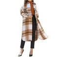 thumbnail image 1 of LWavelet Oversized Plaid Longline Shirt Jacket Women Stylish Fall Casual Lightweight Layered Outerwear Khaki 2XL, 1 of 6