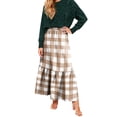 thumbnail image 1 of LWavelet Plaid Tiered Maxi Skirt Women Stylish Fall Casual Flowy Versatile Bottoms Light Brown XL, 1 of 6
