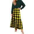 thumbnail image 1 of LWavelet Plaid Tiered Maxi Skirt Women Stylish Fall Casual Flowy Versatile Bottoms Yellow L, 1 of 6