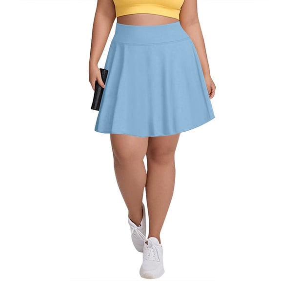 LWavelet Plus Size A-Line Mini Skirt Women Daily Casual Comfortable Flowy Versatile Bottoms Light Blue XL