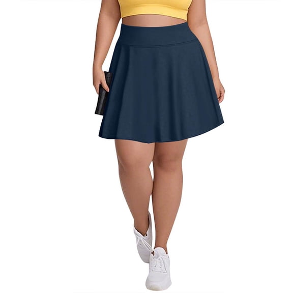 LWavelet Plus Size A-Line Mini Skirt Women Daily Casual Comfortable Flowy Versatile Bottoms Navy 3XL
