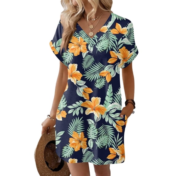 LWavelet Plus Size Summer Dresses for Women Casual Short Sleeves A Line Midi Dress Army Green L