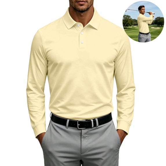 LWavelet Polo Shirts for Men Big and Tall Long Sleeve T-Shirts Quick Dry Casual Tops Classic Fit Business Performance Golf Shirts