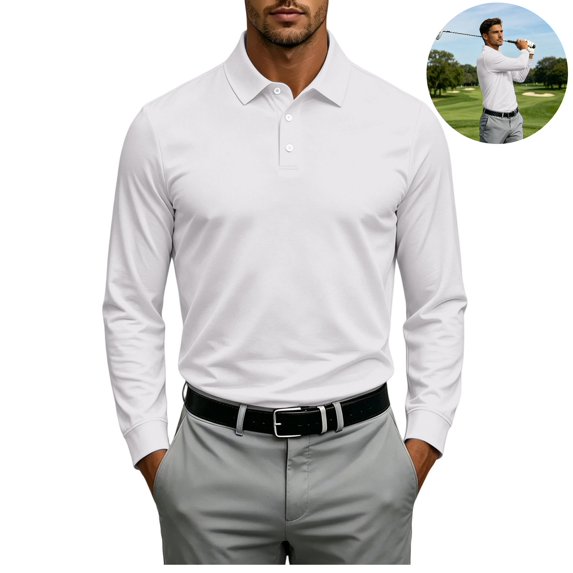 LWavelet Polo Shirts for Men Big and Tall Long Sleeve T-Shirts Quick Dry Casual Tops Classic Fit Business Performance Golf Shirts